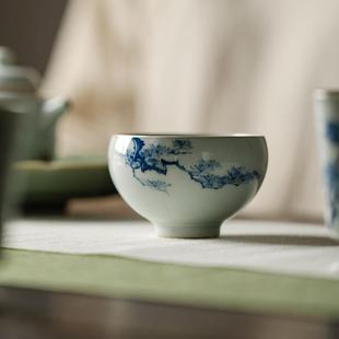 青花手绘主人杯大号茶杯功夫茶具品茗杯子描银重工粉彩