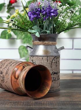 创意家居装饰包麻布做旧铁皮花桶花器不带花欧式时尚铁皮桶铁艺