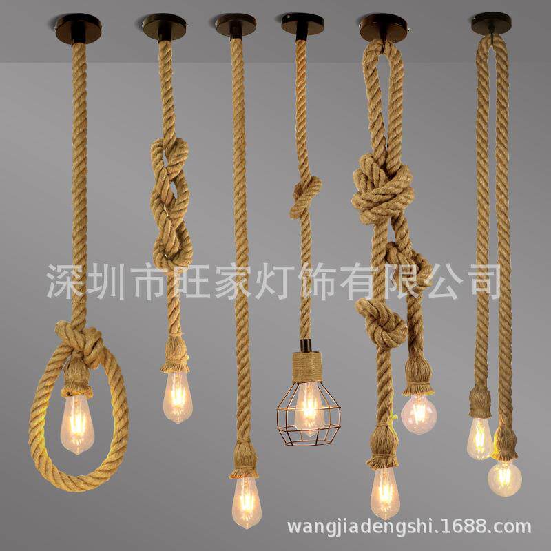 麻绳吊灯复古工业风服装咖啡店网咖酒吧台餐厅创意个性美式乡村灯