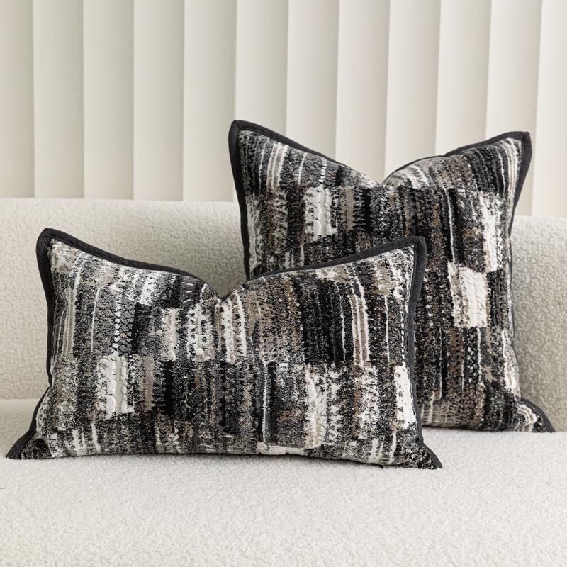 高档酒店抱枕沙发靠枕灰咖色割绒提花腰枕现代轻奢样板间靠垫靠包