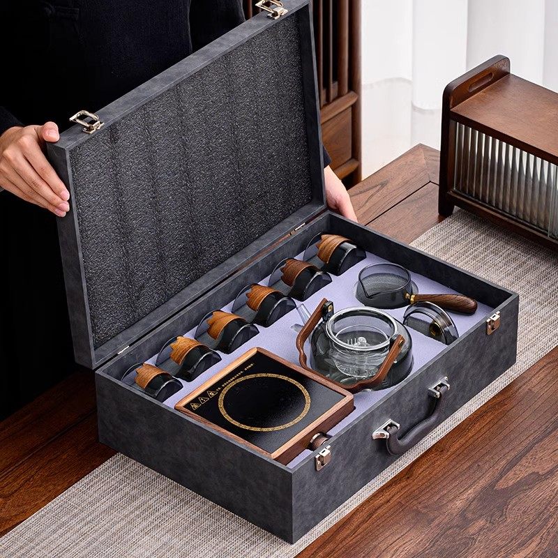 送礼品核桃电陶瓷炉围绕炉泡茶玻璃水壶茶具礼盒套定制标志