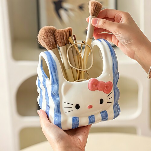 创意陶瓷猫咪大容量化妆刷收纳筒