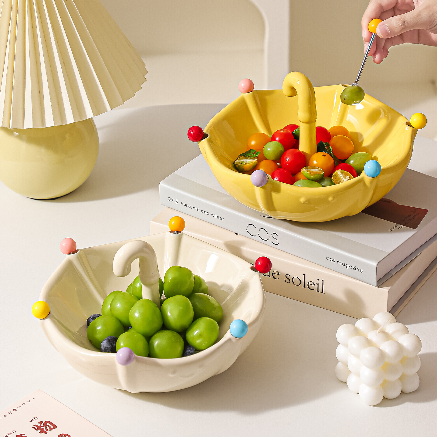 创意雨伞造型陶瓷果盘水果叉套装