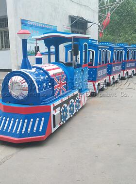 16座小型观光小火车广场儿童娱乐设备新款蓝色复古商场无轨小火车