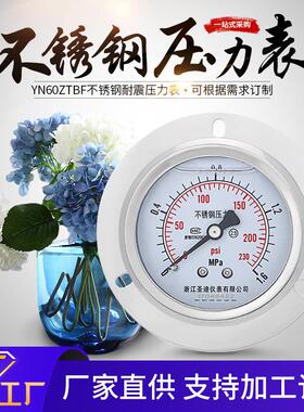 不锈钢轴向带边YN60ZTBF充油抗震法兰边背接式M14*1.5耐震压力表