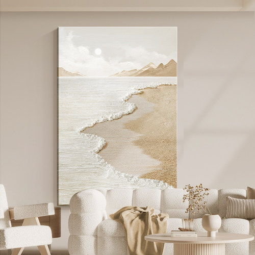 侘寂风客厅装饰画抽象海浪沙发背景墙落地画简约奶油肌理玄关挂画