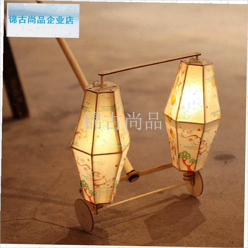 国古代壁画复刻滚轮车p灯笼 复古风手工DIY旋转手推花灯宫灯花灯.