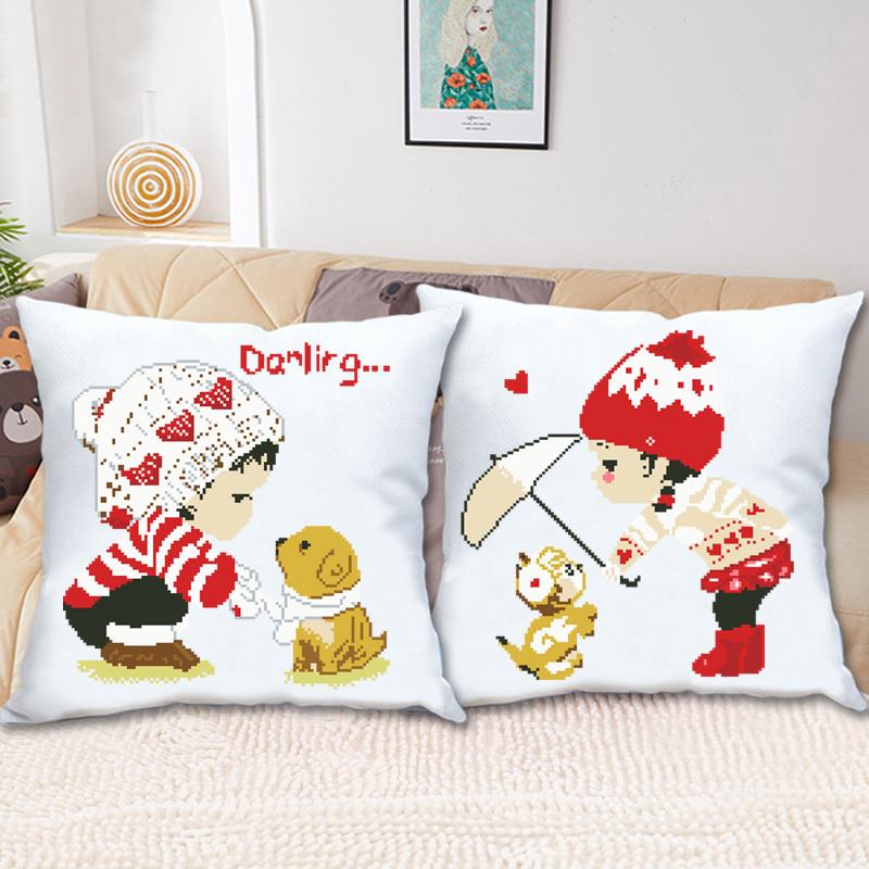 新款2024十字绣抱枕线绣情侣一对刺绣沙发客厅卧室靠垫新手简单绣