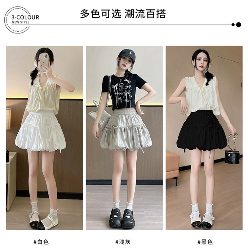 白色花苞裙2024夏季新款蛋糕半身裙气质短裙可爱蓬蓬裙子女小个子