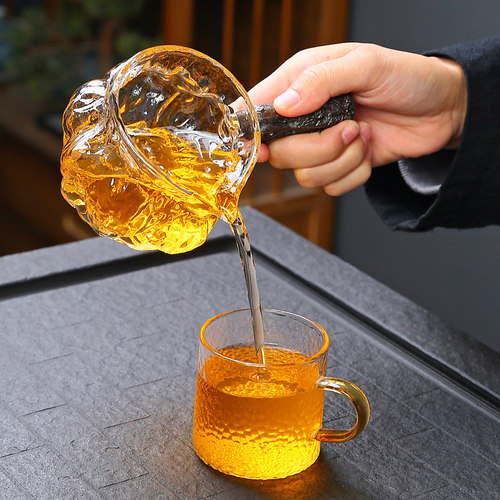 公道杯玻璃木把手家用办公室耐热加厚公杯茶海泡茶分茶器茶具配件