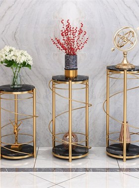 轻奢客厅落地摆件电视柜旁边装饰架北欧沙发大理石花架大型置物架