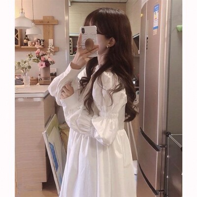 学院风白色可爱连衣裙女装早春秋季2025新款法式设计感小个子气质