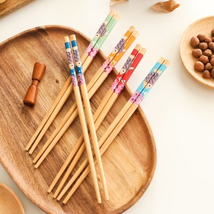 不同颜色富贵鱼卡通家用竹筷不易发霉24厘米创意酒店餐厅筷子餐具