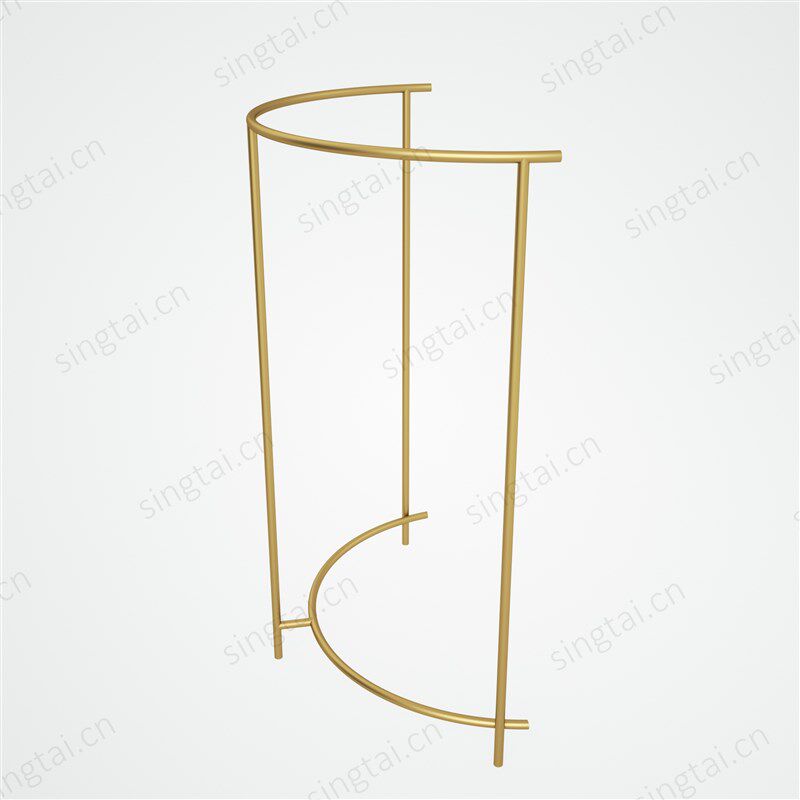 服装店金色落地式中岛架半圆弯形不锈钢弧形展示架挂衣架特色货架