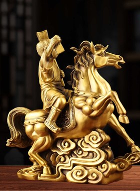 纯黄铜马上封侯摆件传令马上猴封拿印摆件办公室客厅家居装饰品