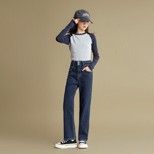 女大童高腰牛仔裤2024新款儿童秋装小个子显瘦窄版直筒长裤休闲裤