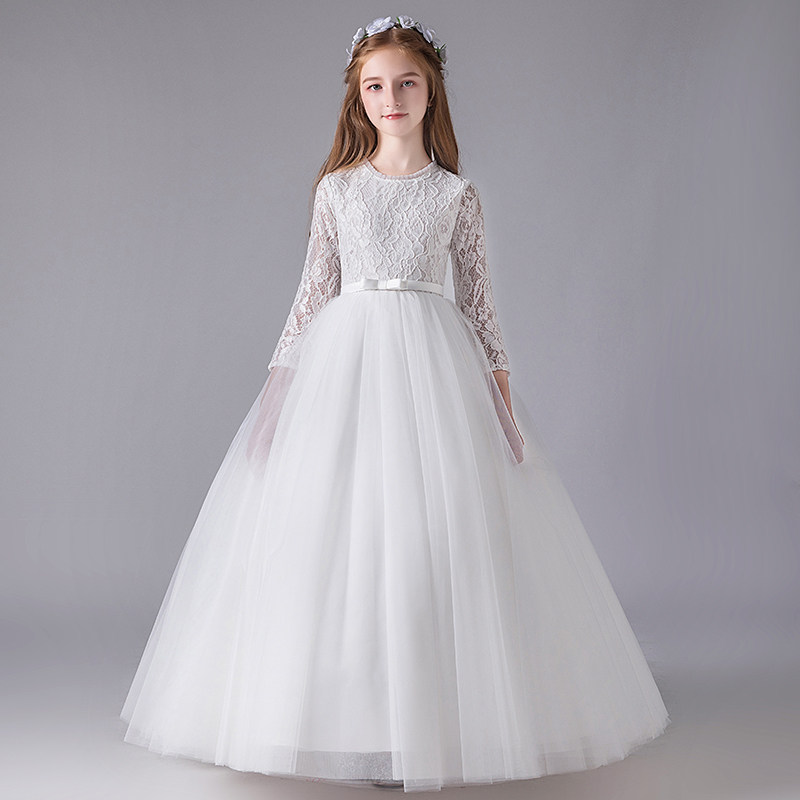 儿童礼服女童公主裙生日花童婚纱长袖秋冬洋气小女孩钢琴演出服白,童装/婴儿装/亲子装,儿童礼服,淘宝优惠券,粉丝福利购,淘宝优惠卷