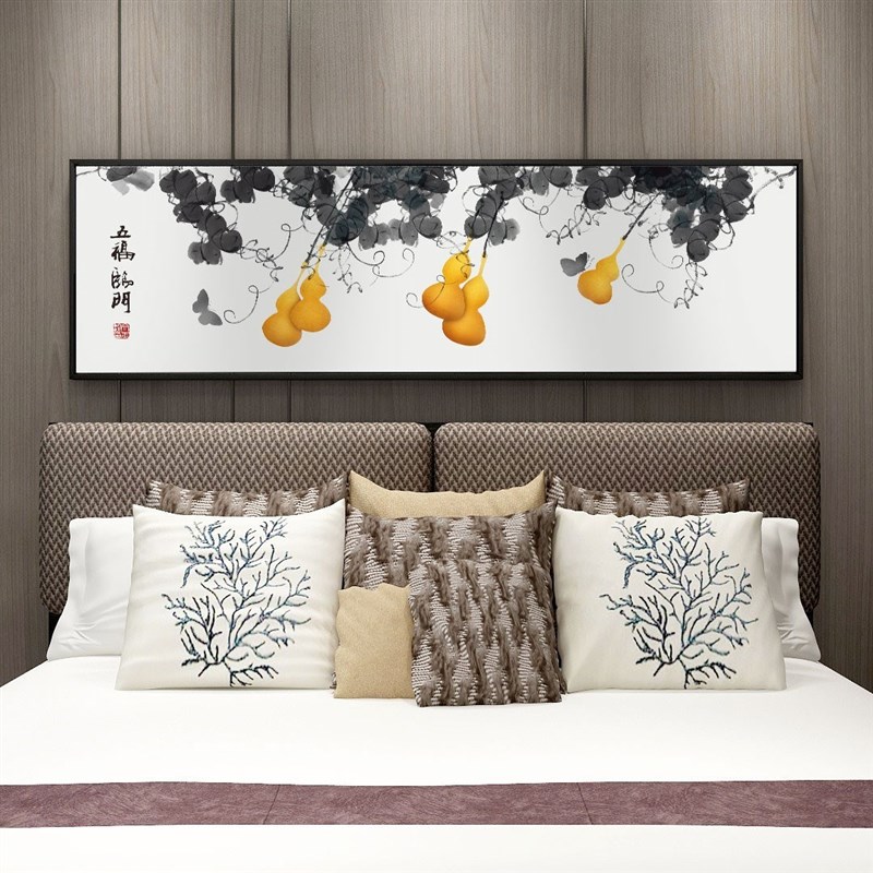网红新中式床头葫芦挂画五福临门沙发背景简约风感客厅卧室装