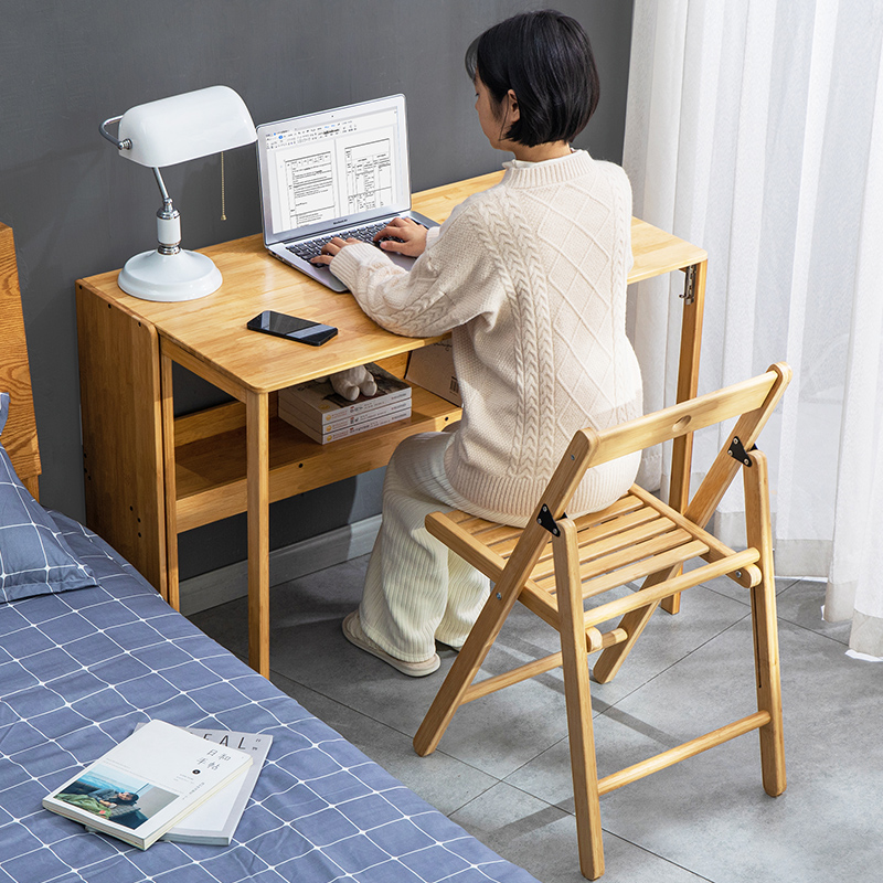 折叠书桌电脑桌子办公桌学生家用小型台式实木卧室床边写字工作台