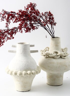 复古怀旧侘寂风新中式创意陶瓷链条花瓶摆件样板间酒店果盘装饰品