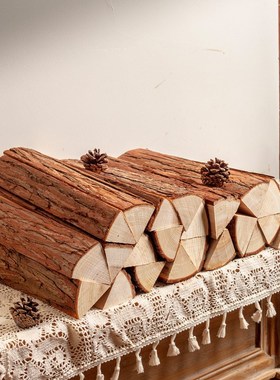 木材摆件壁炉装饰木头民宿木柴原木风乔迁柴火客厅复古柜橱窗进门