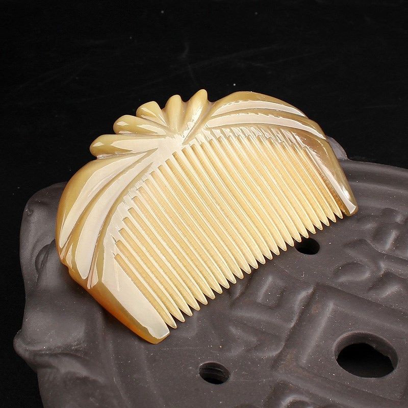 天然牦牛角梳子长顺发脱护发白水牛角梳防加厚家用头皮经络按摩梳