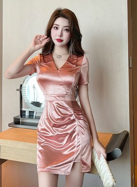 夜场工作服黑色漏背性感裙低胸女装夜总店连衣裙桑拿按摩气质短裙