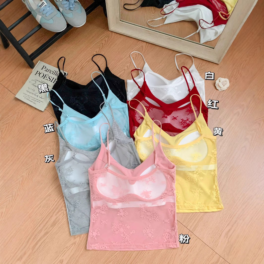 蕾丝吊带带附胸垫背心女秋外穿无袖上衣女辣妹穿搭纯欲风2025新款