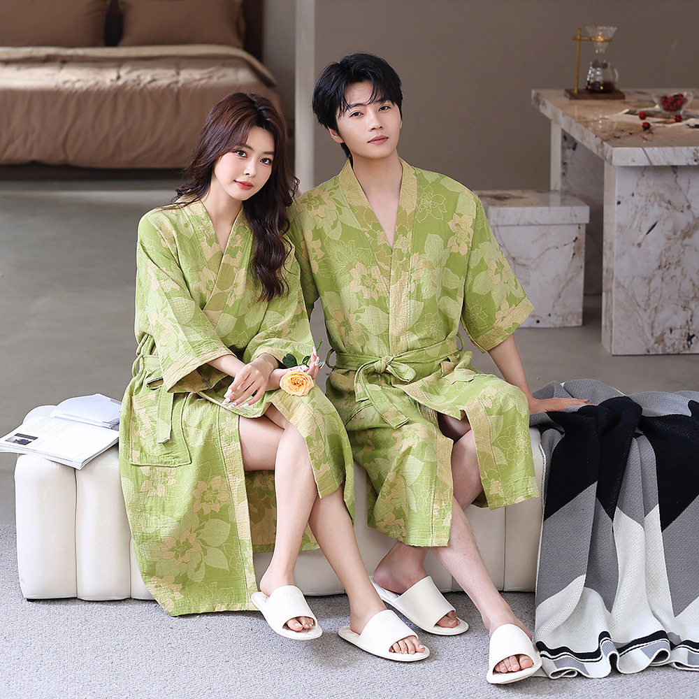 纯棉纱布浴袍女夏季2026新款全棉男四季薄款睡袍吸水速干成人浴衣