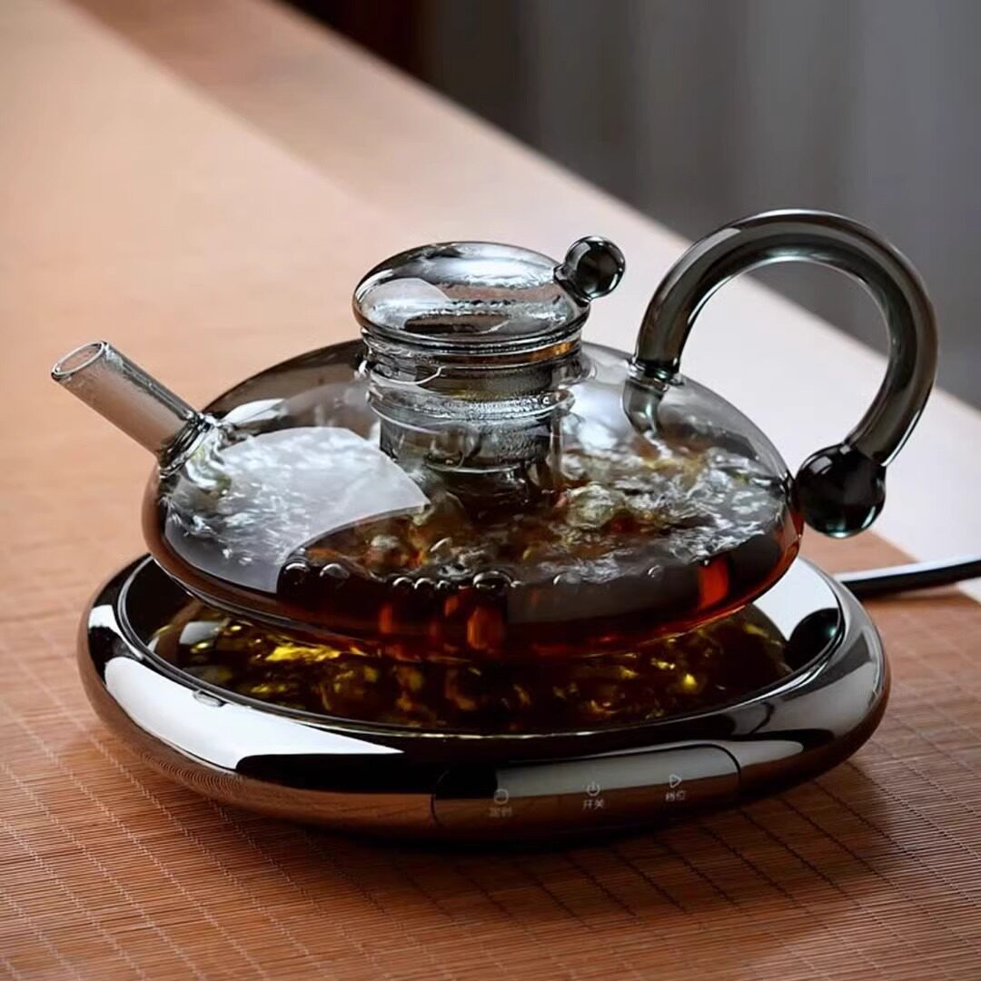 轻奢复古玻璃茶壶套装手工财鼠鼠尾壶办公室客厅网红煮茶咖啡壶