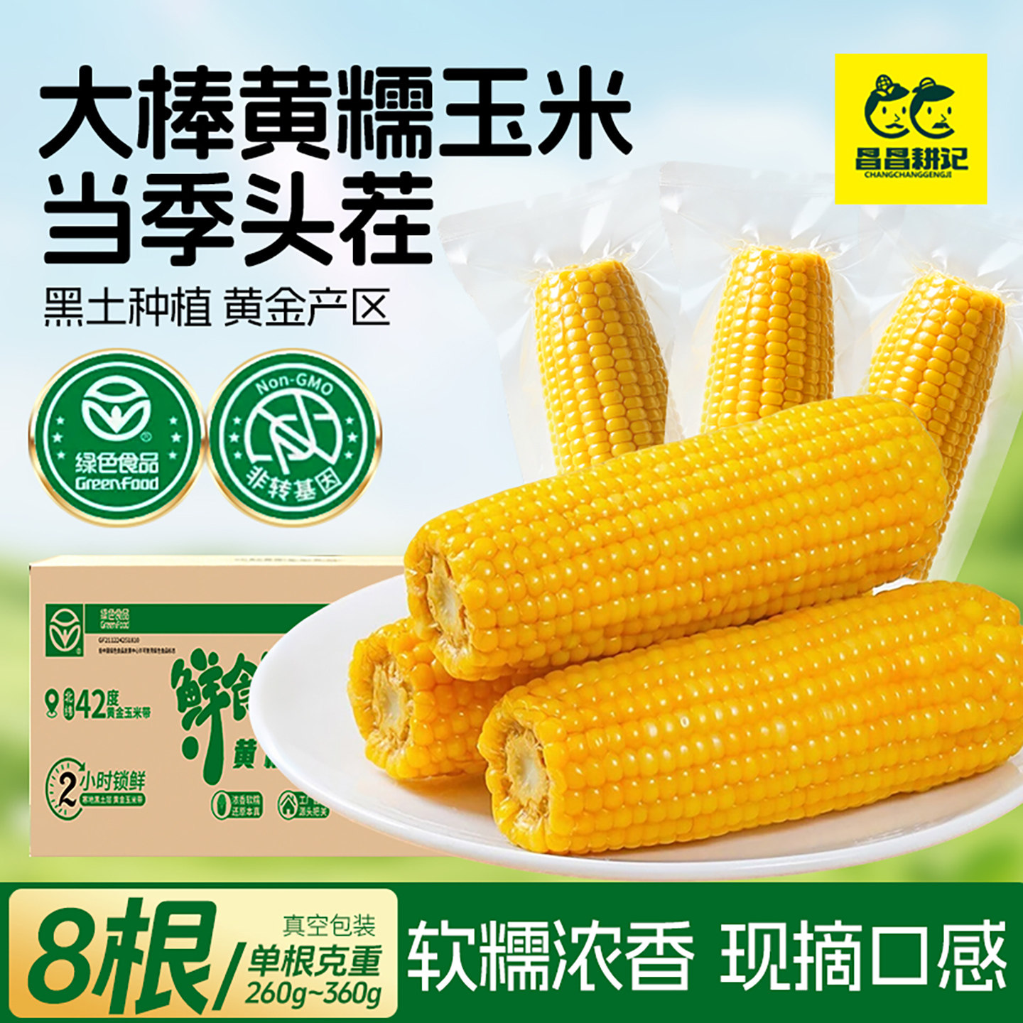 昌昌耕记东北黄糯玉米头茬当季新鲜软糯拉丝真空早餐代餐玉米棒