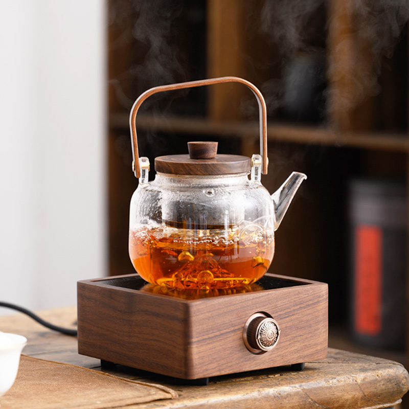 胡桃木全自动电陶炉煮茶器玻璃烧水壶蒸茶器花茶整套小型电热茶炉