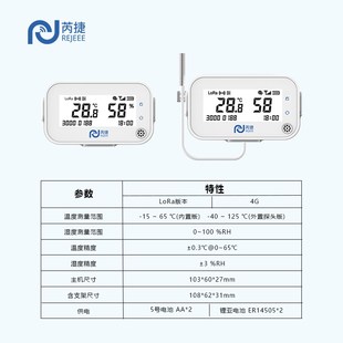 芮捷温湿度记录仪4G无线高精度工业机房大棚冷库LoRa温湿度计