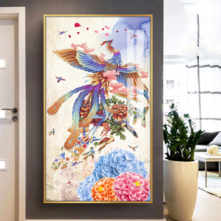 百鸟朝凤十字绣2021新款线绣客厅大气竖版玄关简约现代中式凤凰图