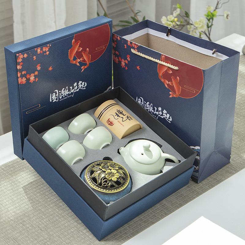 创意国潮檀香功夫茶具套装礼品公司周年会议商务活动哥窑一壶四杯