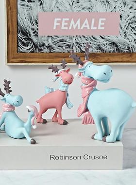 北欧麋鹿创意颜值摆件马卡龙色系装饰客厅玄关办公室萌宠树脂摆件