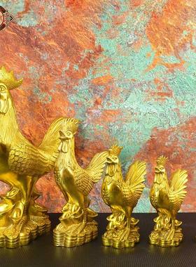 宏达 全黄铜金钱公鸡家居办公室乔迁玄关铜福字鸡铜器摆件