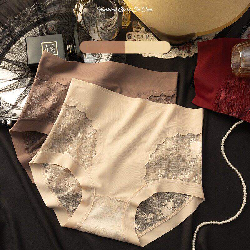 高腰内裤女士无痕拼接蕾丝高弹纯棉裆收腹提臀不夹臀三角裤女锦纶