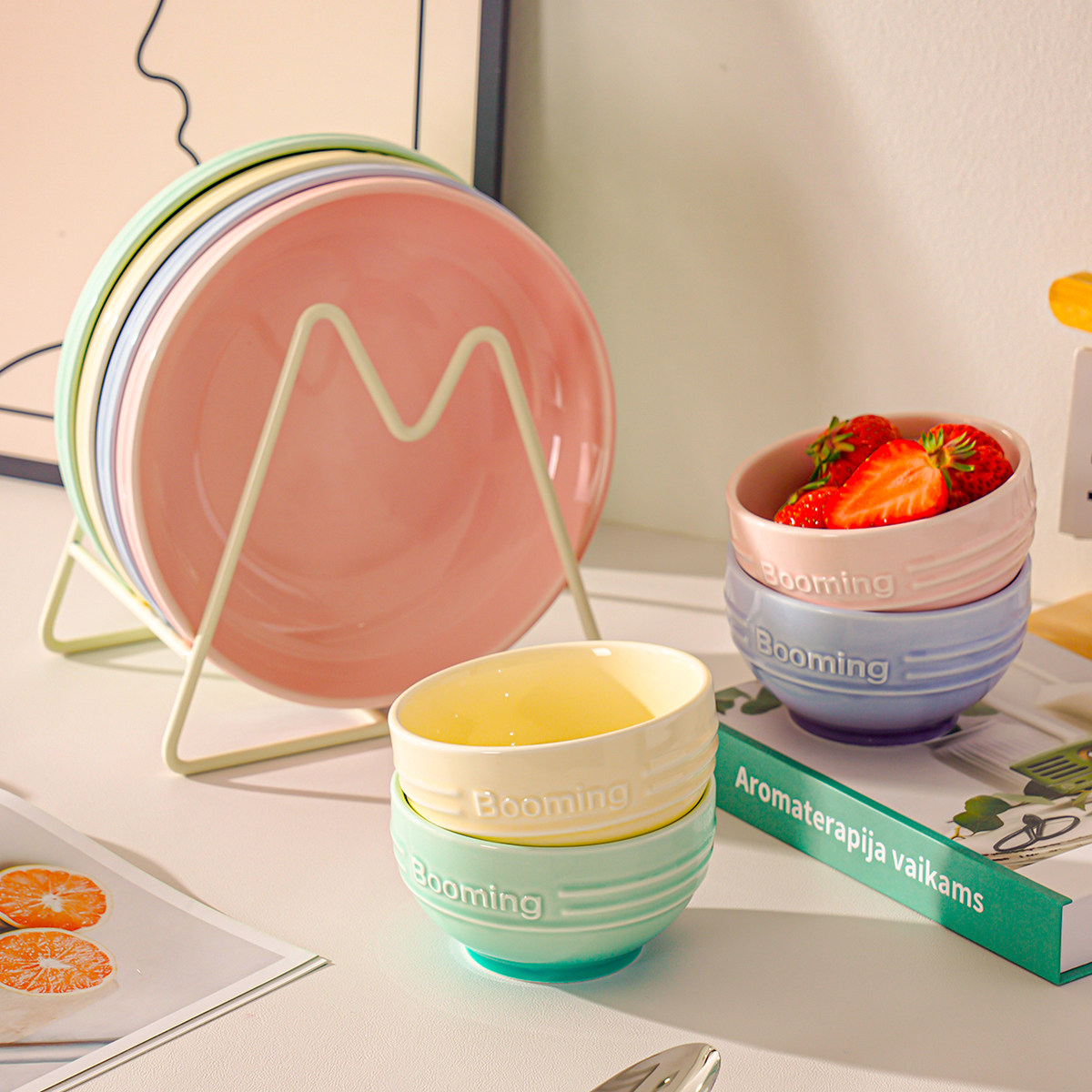 新款多巴胺马卡龙色系渐变种面精致饭碗家用菜盘子陶瓷餐具一人食,餐饮具,餐具瓷器套装,淘宝优惠券,粉丝福利购,淘宝优惠卷