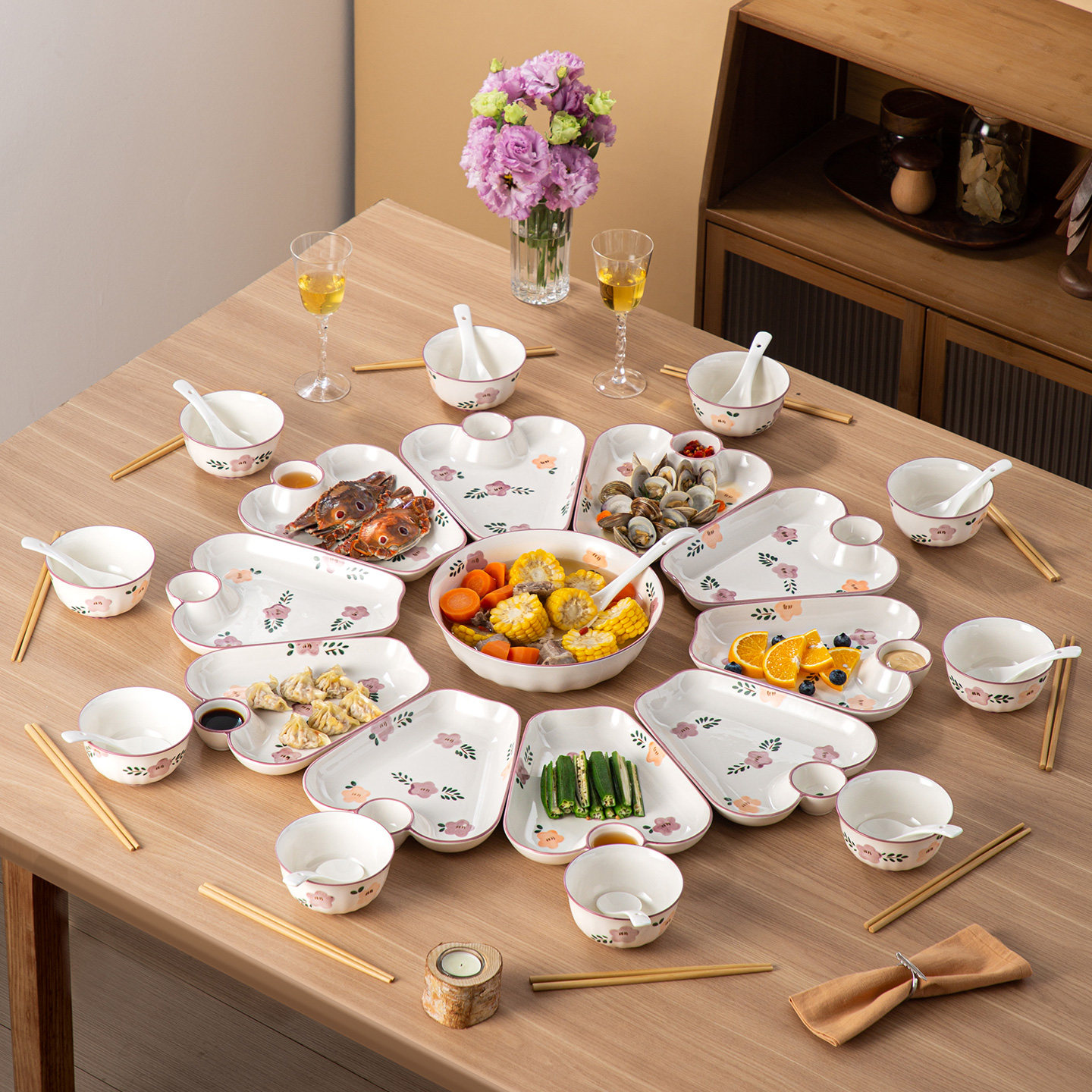 家用团聚聚餐高颜值陶瓷十全十美团圆拼盘餐具带醋碟餐具套装组合,餐饮具,餐具瓷器套装,淘宝优惠券,粉丝福利购,淘宝优惠卷