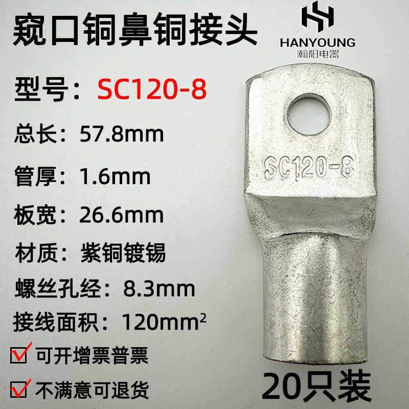 20只紫铜SC120-8/10/12/14/16窥口接线鼻子铜接头铜线耳接线端子