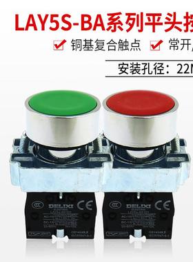 德力西按钮开关LAY5s-BA31绿色常开控制42红色常闭平钮自复位点动