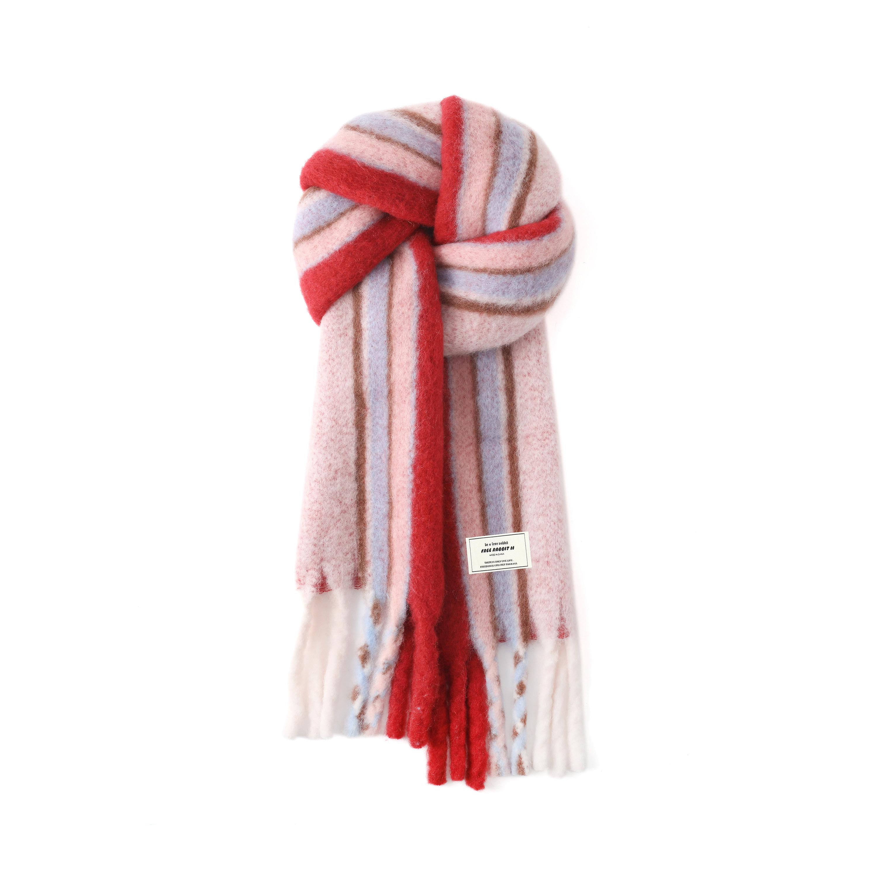 FREE RABBITⅡ羊毛款秋冬彩虹条条纹针织围脖氛围感慵懒百搭围巾