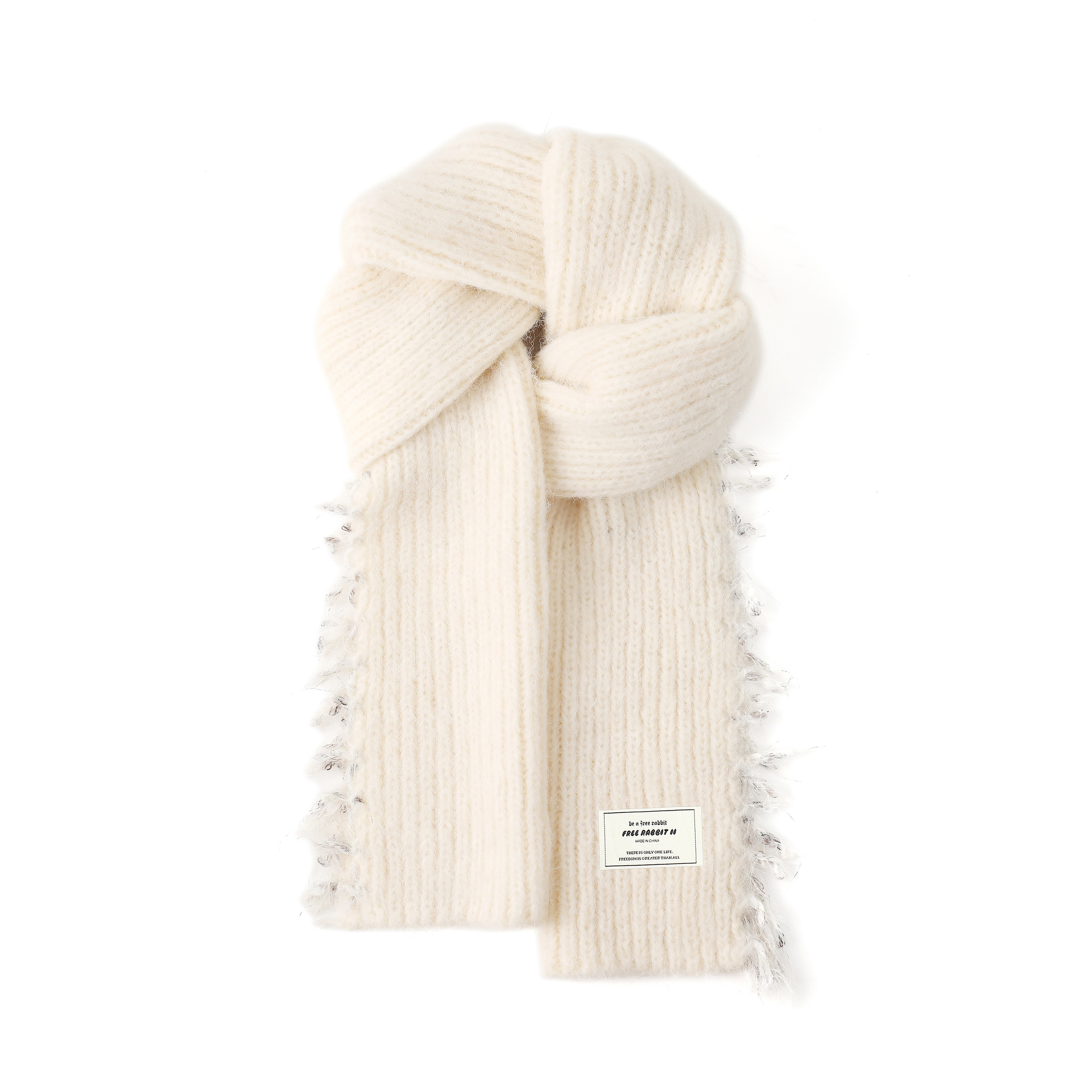 FREE RABBITⅡ 韩系氛围感短须毛边针织围脖秋冬百搭加厚保暖围巾