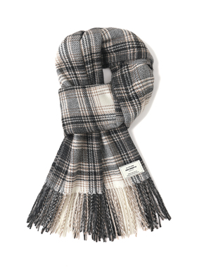 FREERABBITⅡ温柔渐变小格子披肩围脖高级感文艺线条保暖绒线围巾