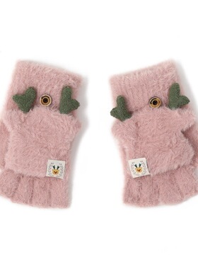 freerabbit II圣诞款加厚加绒可爱半指翻盖手套毛绒保暖班袖套