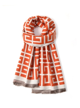 freerabbit II 提花流苏围巾仿羊绒保暖围脖双面长款披肩 情侣款