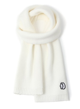 freerabbit II北极熊刺绣纯色保暖针织围脖巾两用绒线围巾情侣款