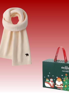 freerabbit II北极熊刺绣围巾秋冬季情侣款纯色保暖围脖男女同款