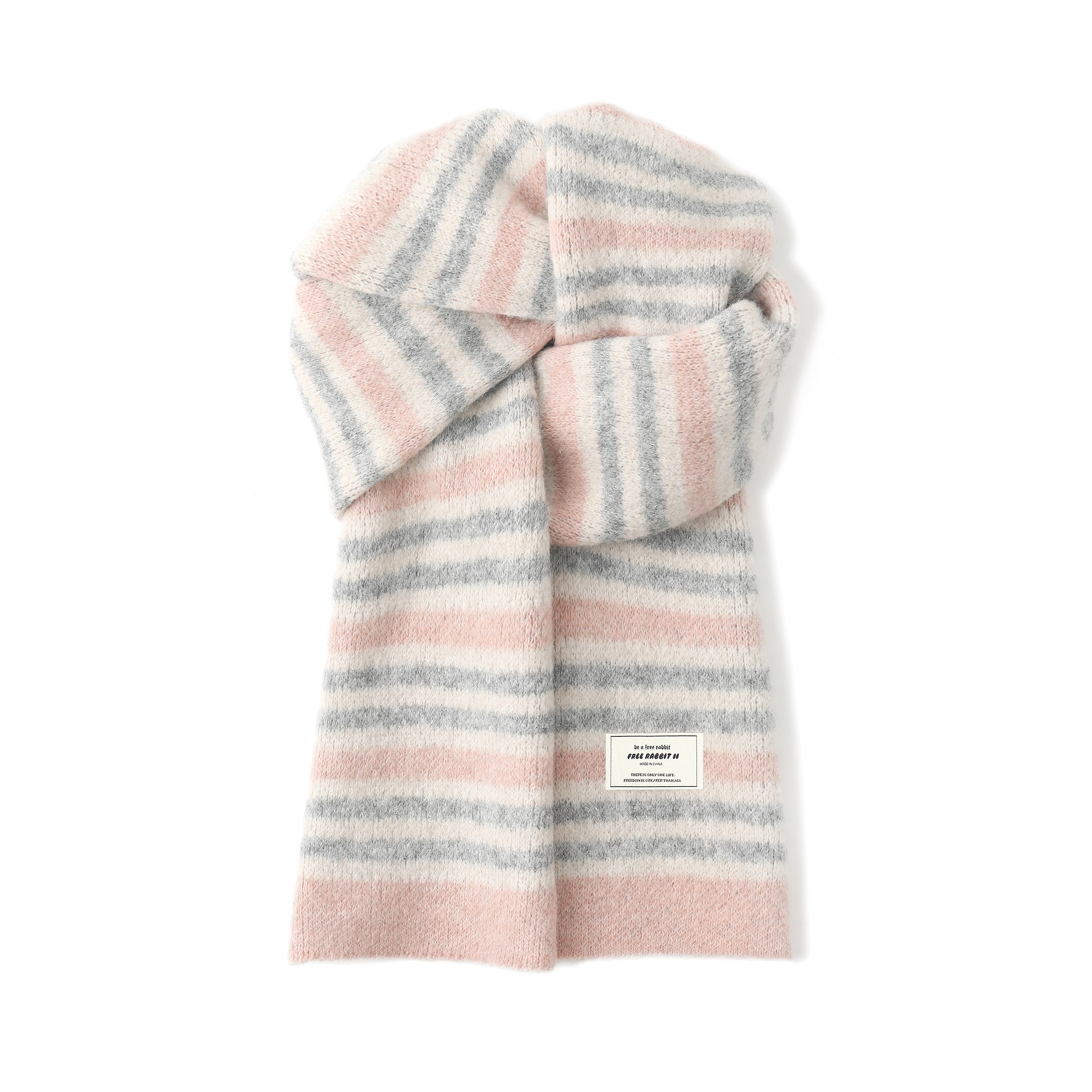 FREE RABBITⅡ 复古撞色多巴胺条纹针织围脖秋冬软糯百搭绒线围巾